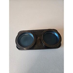 Vintage Leonard Silver Plated Footed Tray and Blue Enamel Bowls 3 Piece Set